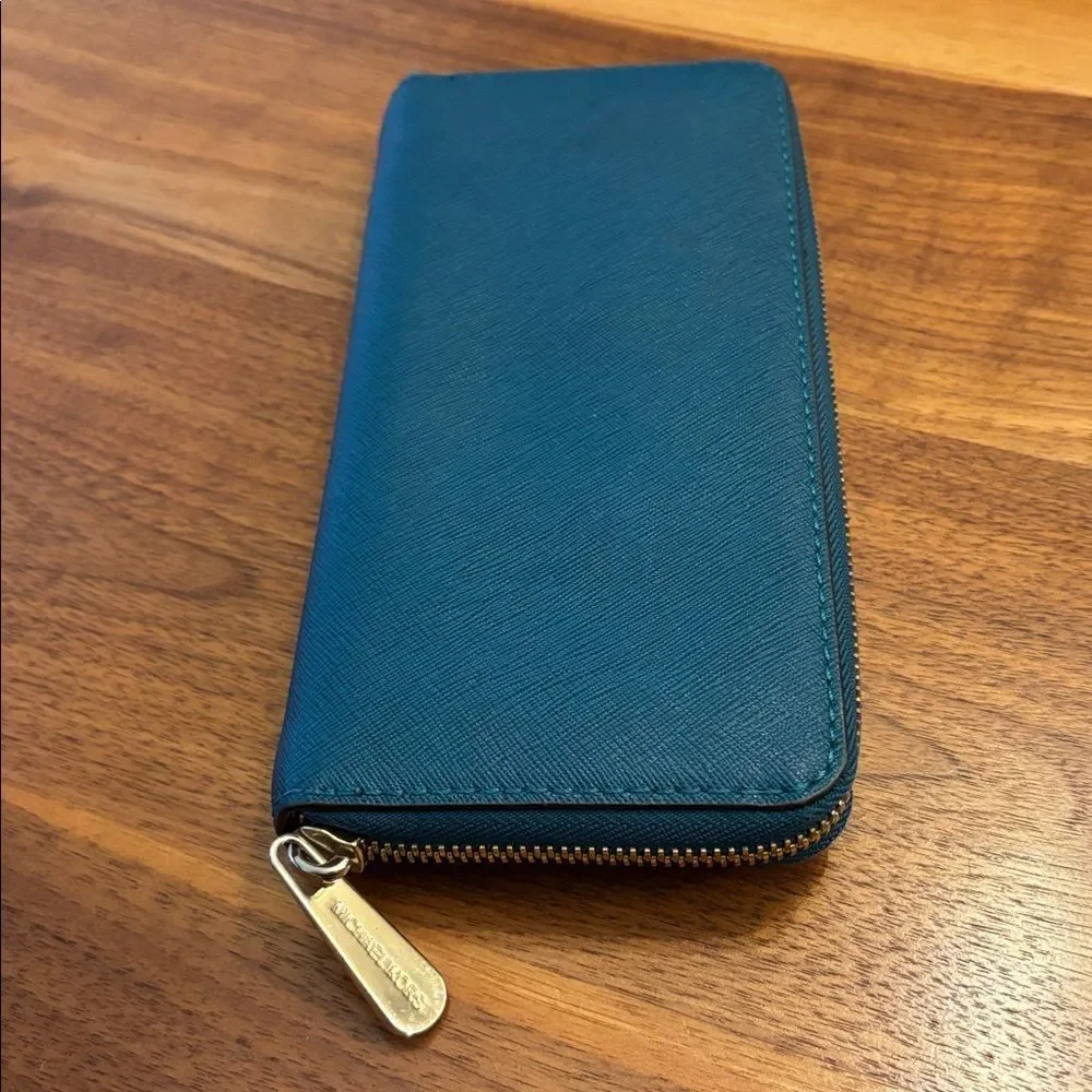 Michael Kors Explore Teal Zip Around Wallet